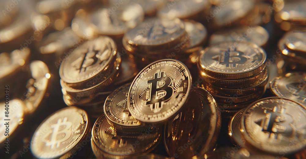 Gold bitcoin coins background, closeup. Digital Gold Gold bitcoin coins background, closeup. Digital Gold