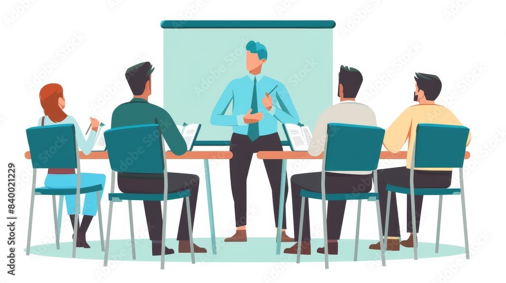 Flat illustrations of a successful business instructor