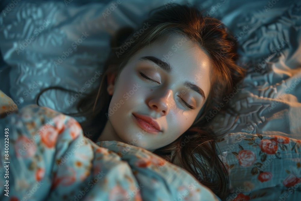 Young girl asleep in bed with blanket Young girl asleep in bed with blanket