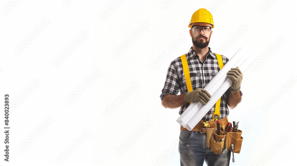 A male builder looks confidently into the camera, wearing a protective helmet and reflective vest, isolated on a white background.
A male builder looks confidently into the camera, wearing a protective helmet and reflective vest, isolated on a white background.
