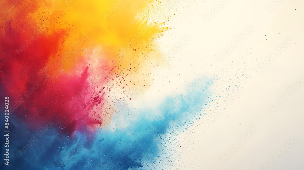  Vibrant colorful powder explosion against a stark white backdrop, creating a visually striking contrast.