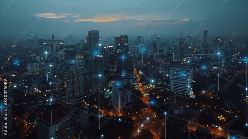 Fototapeta premium Smart city and digital transformation.Big data connection technology AI generated