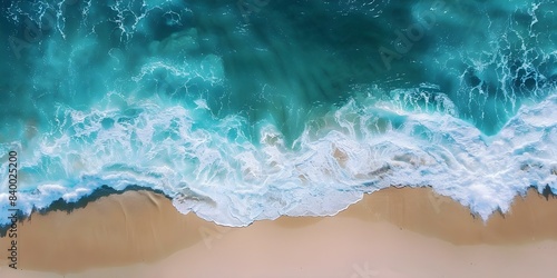 Aerial drone view of ocean waves on a tropical beach. Concept Ocean Waves  Aerial View  Tropical Beach  Drone Photography