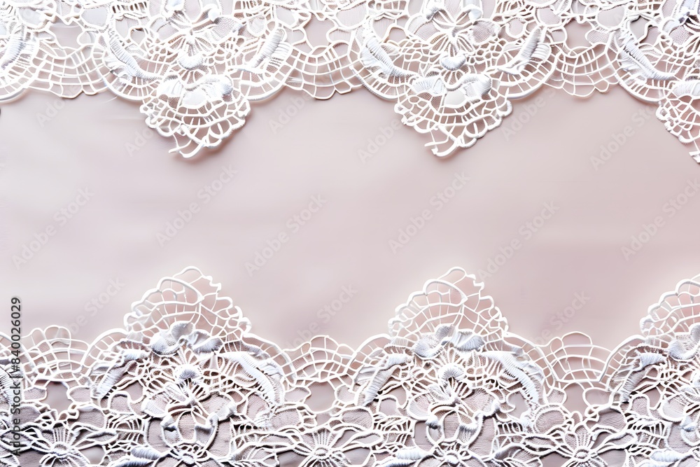 Background image of a delicate fabric with a border of beautiful lace on a light background. Copy space. Background for congratulations, cards. Background image of a delicate fabric with a border of beautiful lace on a light background. Copy space. Background for congratulations, cards.