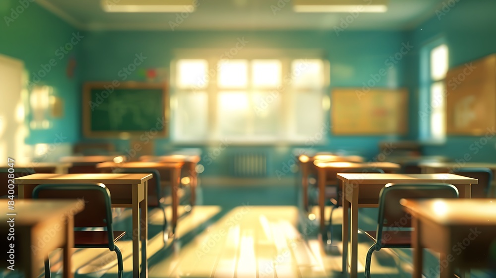 School classroom in blur background without student School classroom in blur background without student