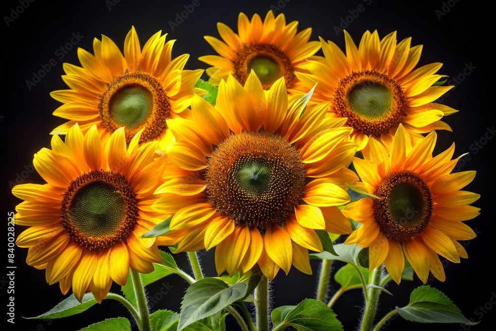 Fototapeta premium The Beauty of Contrast: How Sunflowers Shine Brighter Against a Dark Background in Detailed Photography 