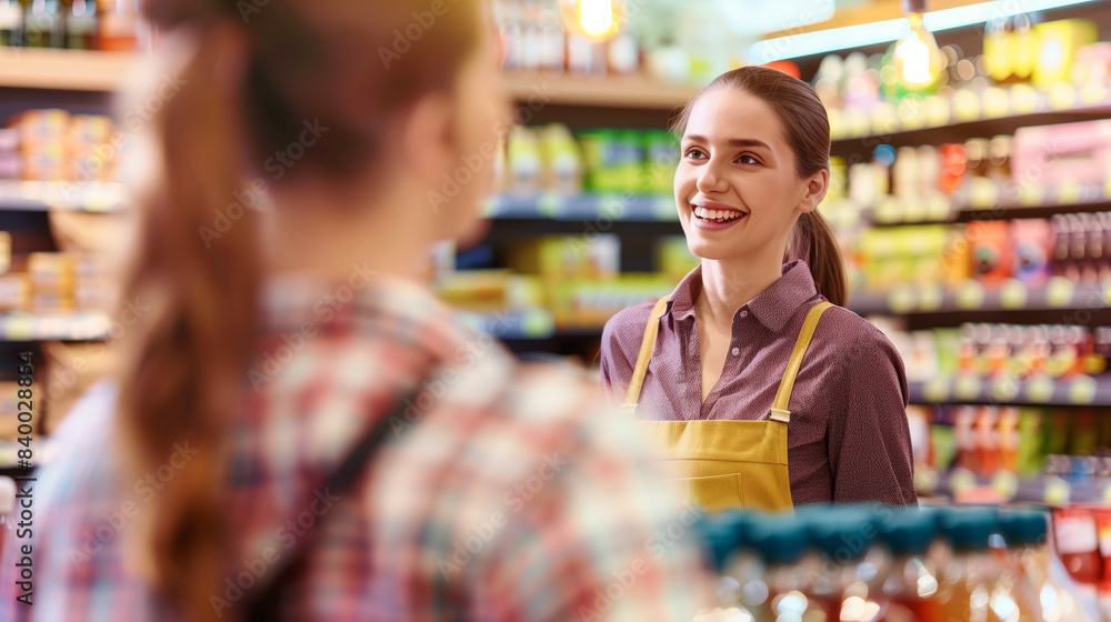 Woman in simple work clothes, in a cosmetics store, looking into the camera, great for beauty tips advertising. Woman in simple work clothes, in a cosmetics store, looking into the camera, great for beauty tips advertising.