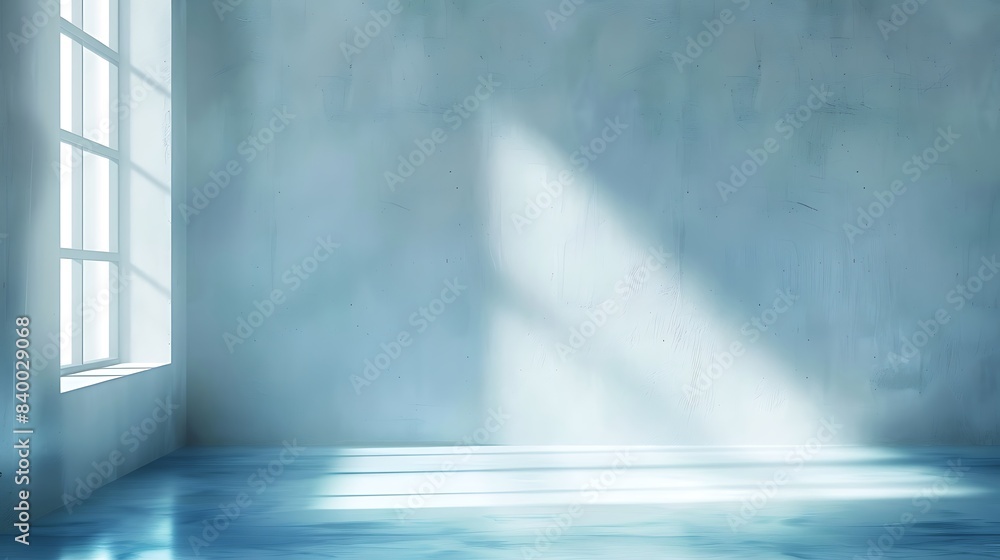 abstract light blue background for product presentation. Shadow and light from windows on plaster wall. abstract light blue background for product presentation. Shadow and light from windows on plaster wall.