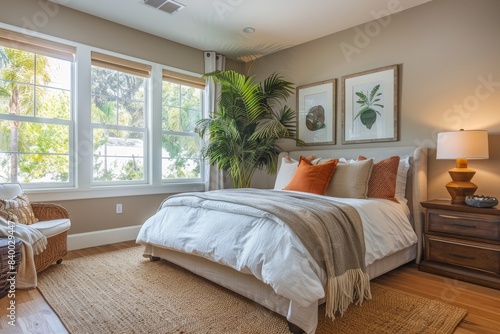 Minimalist Bedroom with Earth Tones, Bedroom with earth-toned decor and simple furnishings