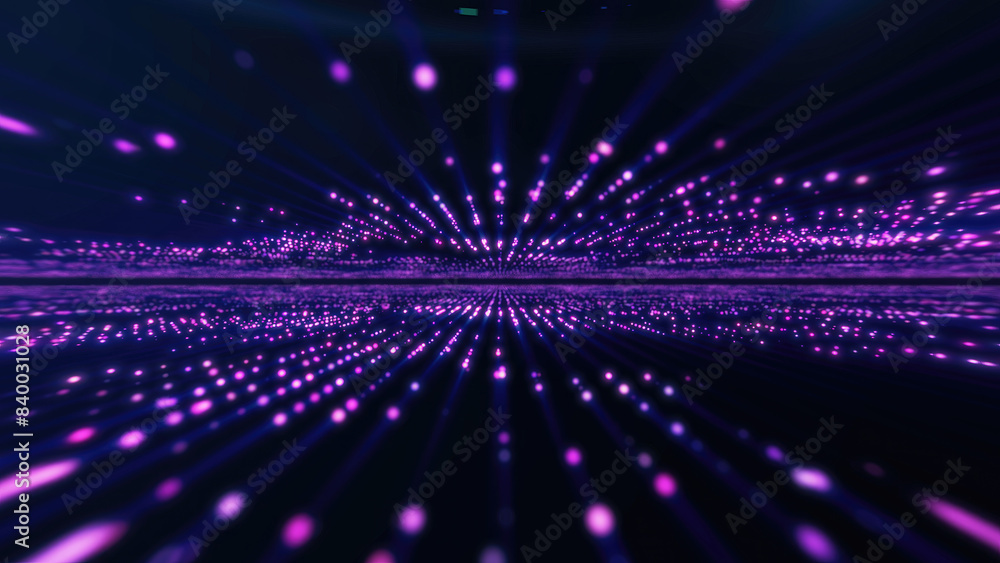 Obraz premium Abstract purple glowing energy hi-tech lines and digital particles tunnel with bokeh effect background