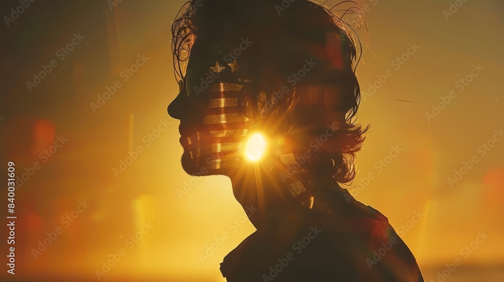 Silhouette of a person with the sun shining through their head, creating a warm and hopeful glow. Silhouette of a person with the sun shining through their head, creating a warm and hopeful glow.