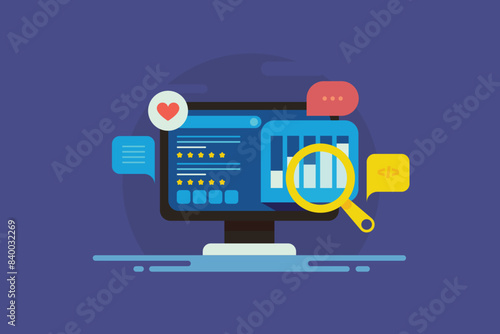 Monitoring search engine ranking and web traffic data analytics SEO concept, vector illustration.