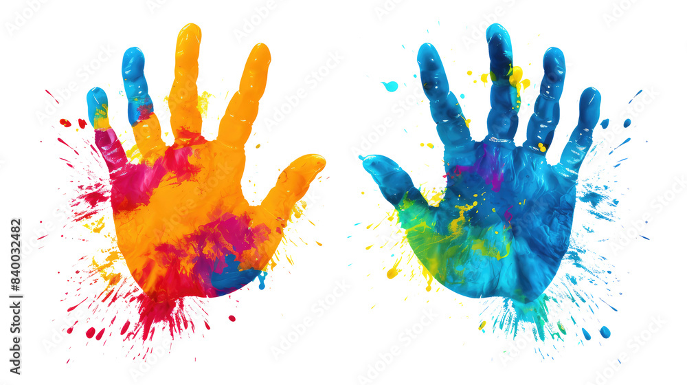 Colorful hand print isolated on transparent white background, clipping path Colorful hand print isolated on transparent white background, clipping path