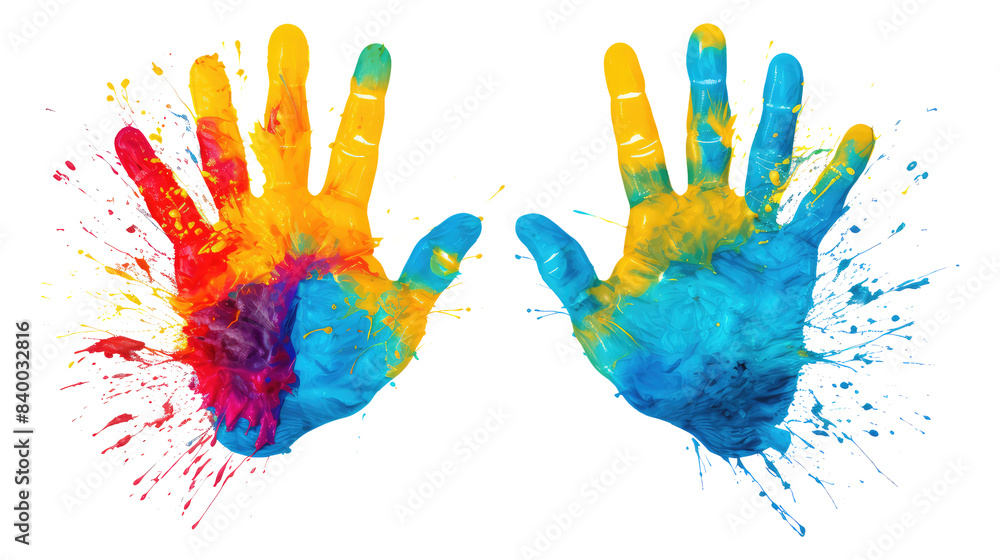Colorful hand print isolated on transparent white background, clipping path Colorful hand print isolated on transparent white background, clipping path