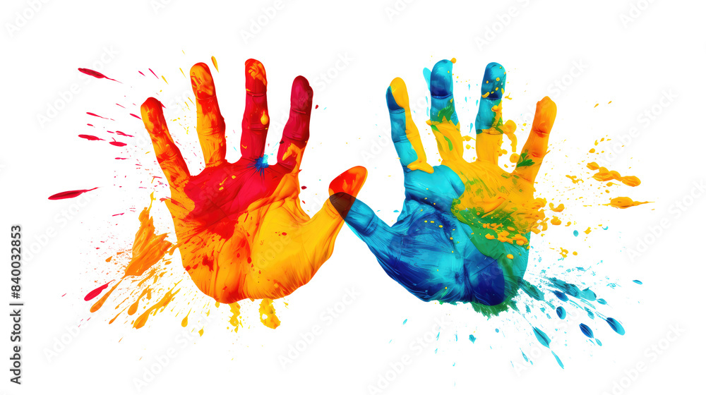 Colorful hand print isolated on transparent white background, clipping path Colorful hand print isolated on transparent white background, clipping path