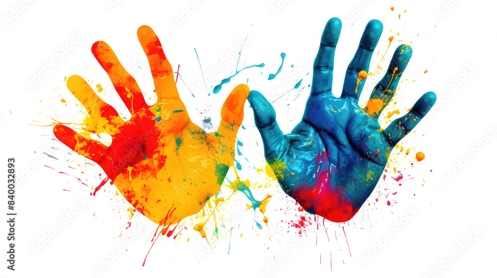Colorful hand print isolated on transparent white background, clipping path Colorful hand print isolated on transparent white background, clipping path