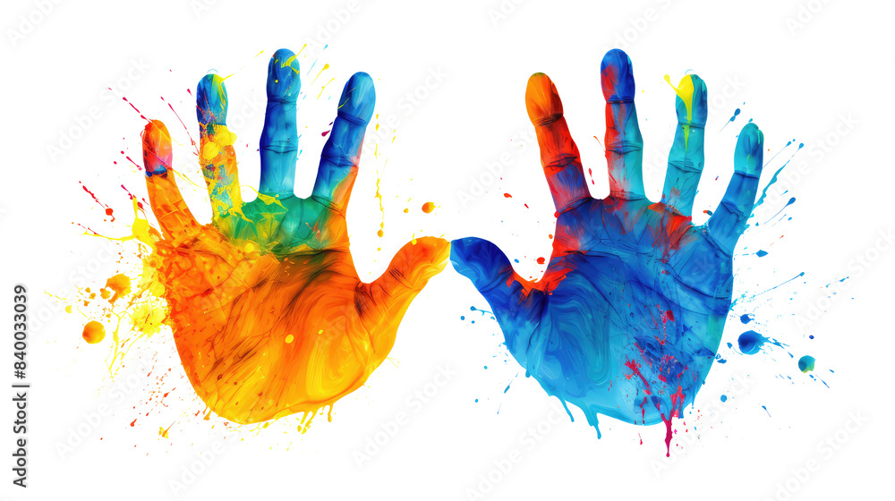 Colorful hand print isolated on transparent white background, clipping path Colorful hand print isolated on transparent white background, clipping path