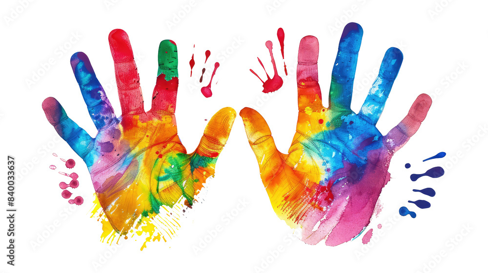Colorful hand print isolated on transparent white background, clipping path Colorful hand print isolated on transparent white background, clipping path