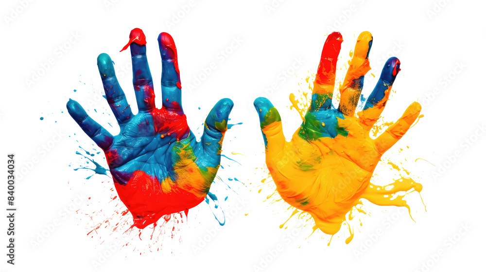 Colorful hand print isolated on transparent white background, clipping path Colorful hand print isolated on transparent white background, clipping path