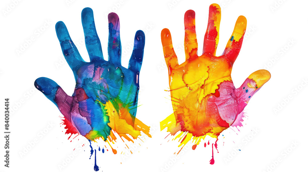 Colorful hand print isolated on transparent white background, clipping path Colorful hand print isolated on transparent white background, clipping path