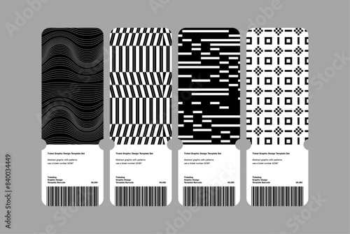 Modern exhibition ticket template layout abstract geometric shapes pattern line square poster minimal black white graphic design receipt urban style repeat annual cover print