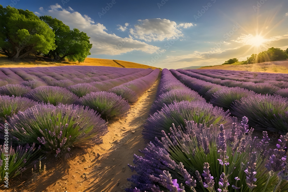 Fototapeta premium A beautiful scene of a lavender field in a sunny day