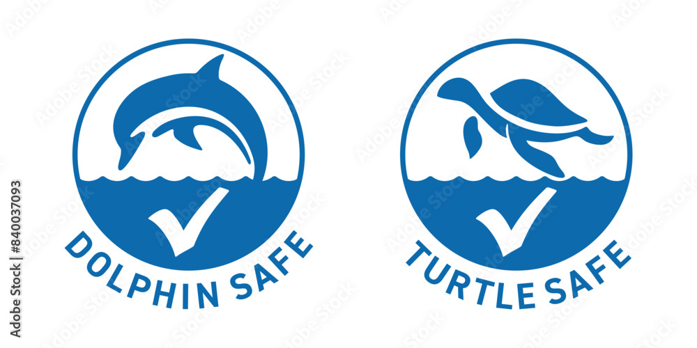 Flat Labels for canned fish - Dolphin Safe, Turtle Safe Flat Labels for canned fish - Dolphin Safe, Turtle Safe