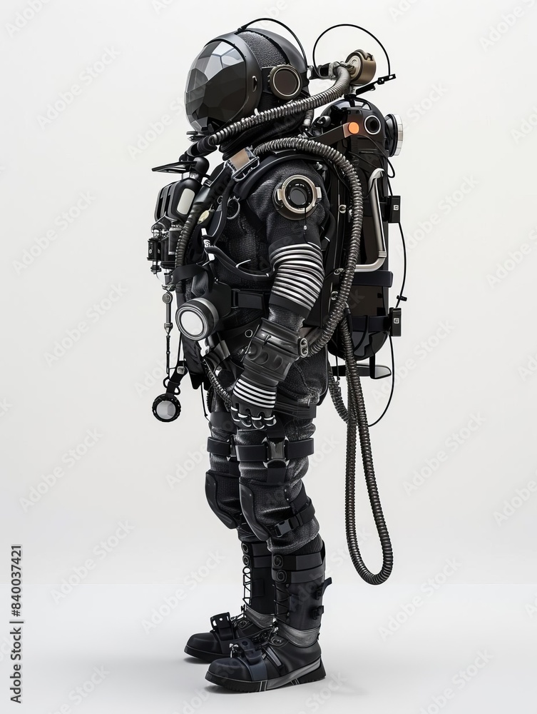 Deep sea diver gear side view underwater exploration technology tone Black and white Deep sea diver gear side view underwater exploration technology tone Black and white