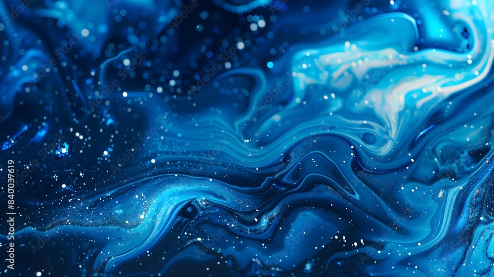Obraz premium The image is a blue and white swirl with a lot of white specks. The blue and white colors create a sense of movement and energy, while the white specks add a sense of depth and texture