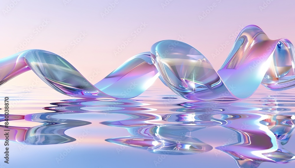 Abstract 3d Glass ribbon on water Abstract 3d Glass ribbon on water
