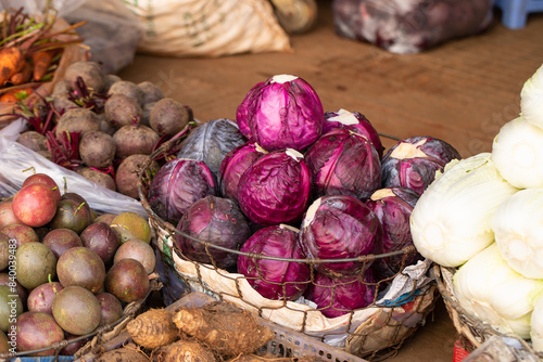Fresh vegetables on display in a traditional market