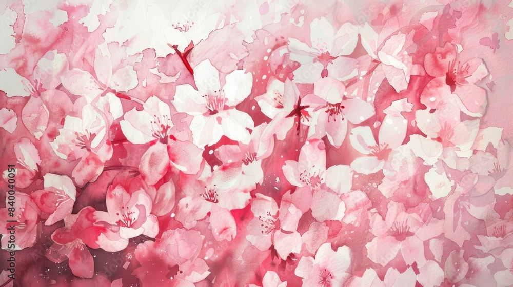 Dreamy watercolor rendering of cherry blossoms in shades of pink and white, evoking a sense of springtime --no text, logo, number, watermark --chaos 15 --ar 16:9 Dreamy watercolor rendering of cherry blossoms in shades of pink and white, evoking a sense of springtime --no text, logo, number, watermark --chaos 15 --ar 16:9