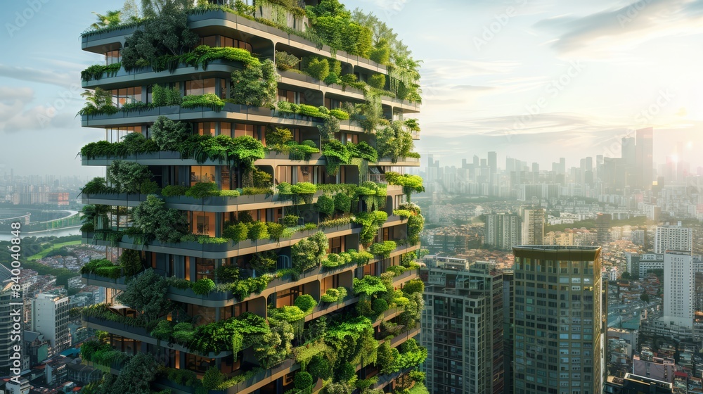 Obraz premium Vertical farming in a city environment, demonstrating innovative agricultural practices for a sustainable future ecology