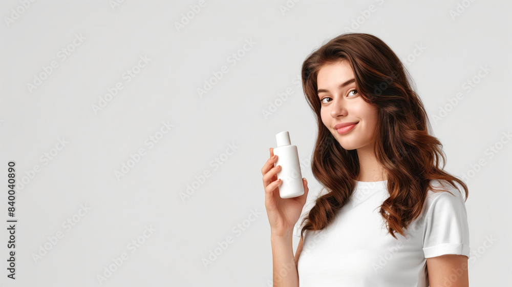 Product mockup, Beauty portrait of young woman model on white background Product mockup, Beauty portrait of young woman model on white background