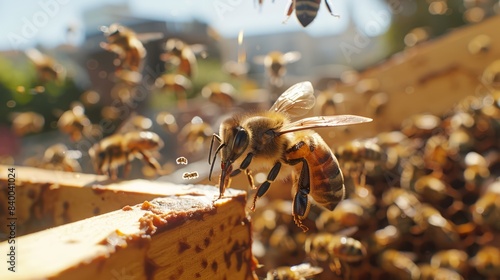 Urban beekeeping on a rooftop, promoting biodiversity and contributing to a sustainable future ecology photo