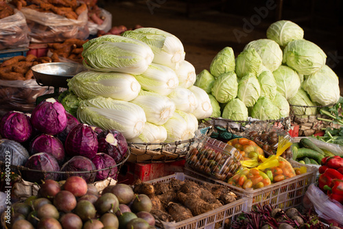 Fresh vegetables on display in a traditional market	
