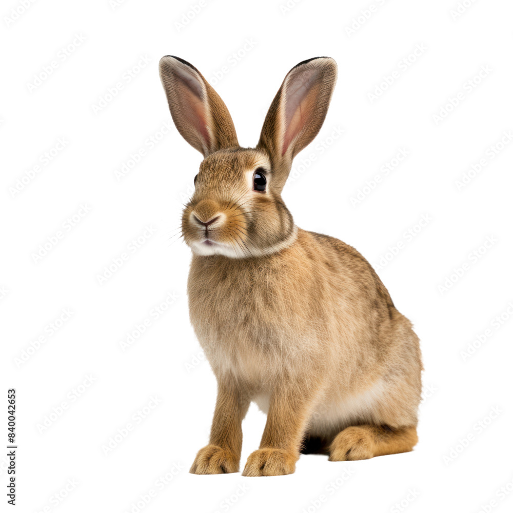 Brown Rabbit Sitting On Isolated Background. Cute Brown Bunny With Alert Ears And Fluffy Fur Brown Rabbit Sitting On Isolated Background. Cute Brown Bunny With Alert Ears And Fluffy Fur