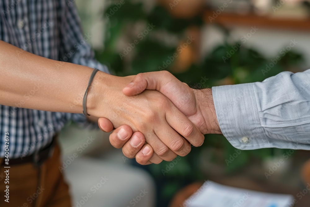 A candidate shaking hands with an interviewer after a successful interview A candidate shaking hands with an interviewer after a successful interview