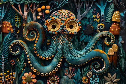 Wallpaper Mural Beautiful Octopus Colorful Illustration. Intricate Details, Children's Book Illustration Style. Created with Generative AI Torontodigital.ca
