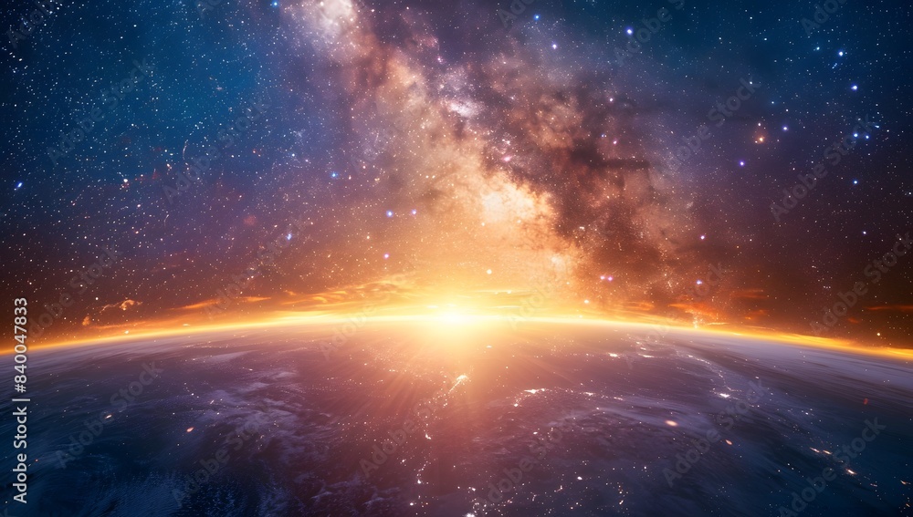 Abstract space background with a starry sky, planet Earth and the sun in the universe Abstract space background with a starry sky, planet Earth and the sun in the universe
