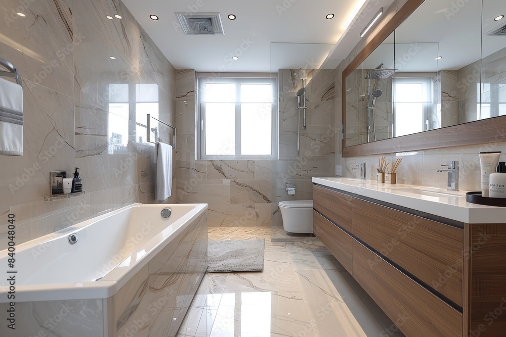 Minimalist Bathroom with Marble Accents, Bathroom designed with subtle marble accents and clean lines Minimalist Bathroom with Marble Accents, Bathroom designed with subtle marble accents and clean lines