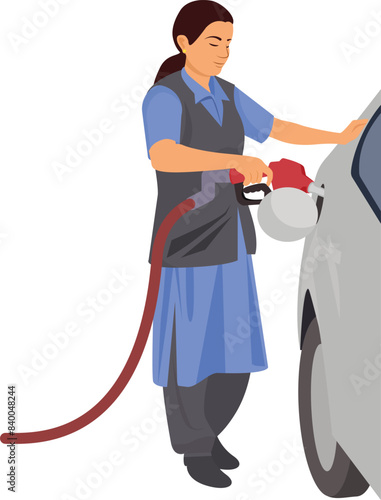 Petrol Station Girl, Gas Station Girl, refueling car in a gas station