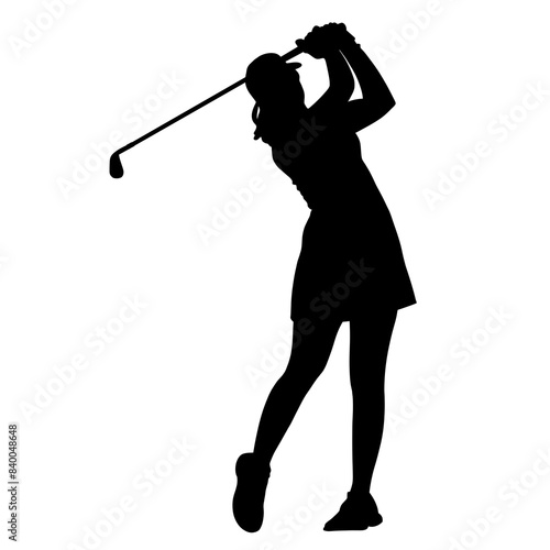 Silhouette illustration of girl playing golf 