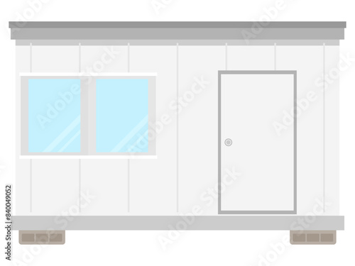 工事現場の事務所用途などで使われる、プレハブ小屋、仮設事務所のベクターイラスト。