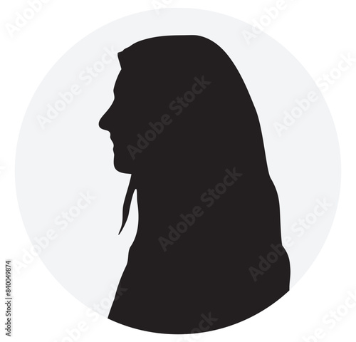 silhouette of a person, female icon button © artist404