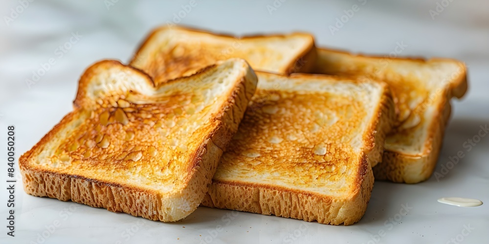 Delicious buttered toast on a clean white surface. Concept Breakfast Food, Toast, Butter, Food Photography, Minimalist Presentation Delicious buttered toast on a clean white surface. Concept Breakfast Food, Toast, Butter, Food Photography, Minimalist Presentation