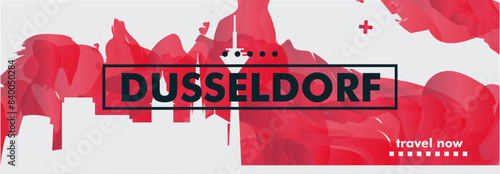 Dusseldorf horizon profile banner, placard, header, footer. Germany, megapolis city downtown vector website page layout with panoramic front view