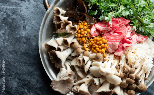 Assorted mushroom vegetable hot pot	 photo