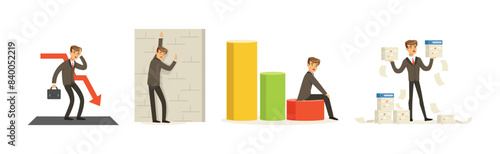 Business Man Character Fail Suffering Loss Vector Set