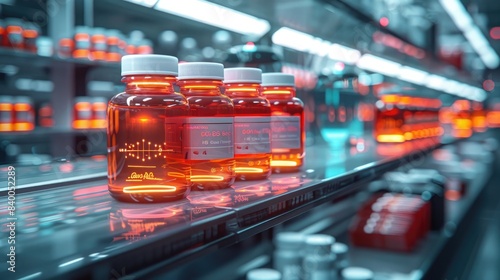 Pharmacy Shelf Concept Design: Medicine Bottles Light Up with Patient Names and Genetic Suitability Indicators photo